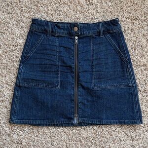 Madewell Dark Blue Denim Front-Zip Mini Skirt